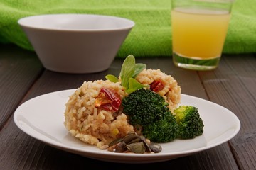 Rice risotto with vegetables on a table