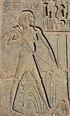 A hieroglyph of a farmer from an Egyptian Temple.