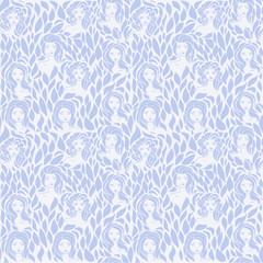 Women - hand drawn seamless pattern of a crowd of different women