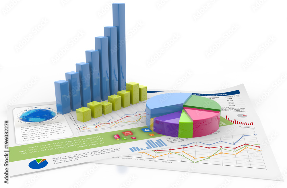 Poster bar graph, pie chart and diagrams isolated on white