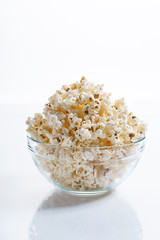 Popcorn in glass bowl.