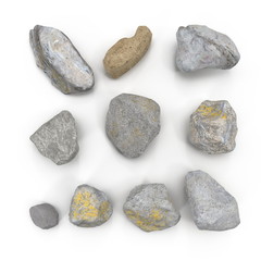 Fototapeta na wymiar set of stones, sea pebbles isolated on white. 3D illustration