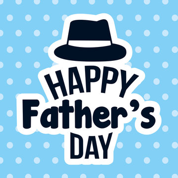 happy fathers day lettering hat with dotted background vector illustration