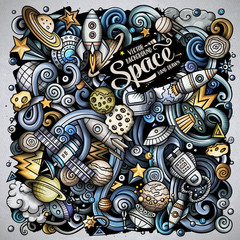Obraz premium Cartoon vector doodles Space illustration