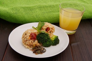 Rice risotto with vegetables on a table