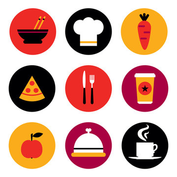 Flat food restaurant icns vector set