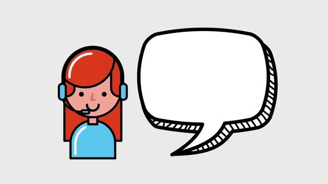 delivery service - support operator with headphones and bubble chat animation