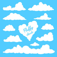 Fototapeta premium Set of clouds isolated on blue background.