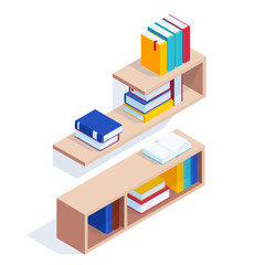 Set of isometric bookshelves.
