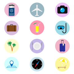 Set of colored travel icons
