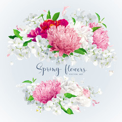 Pink, red and white summer flowers gretting card