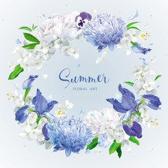 Blue summer flowers wreath