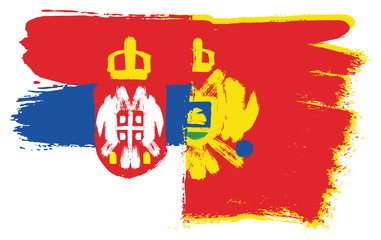 Serbia Flag & Montenegro Flag Vector Hand Painted with Rounded Brush