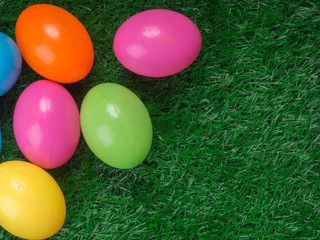 plastic easter eggs on grass
