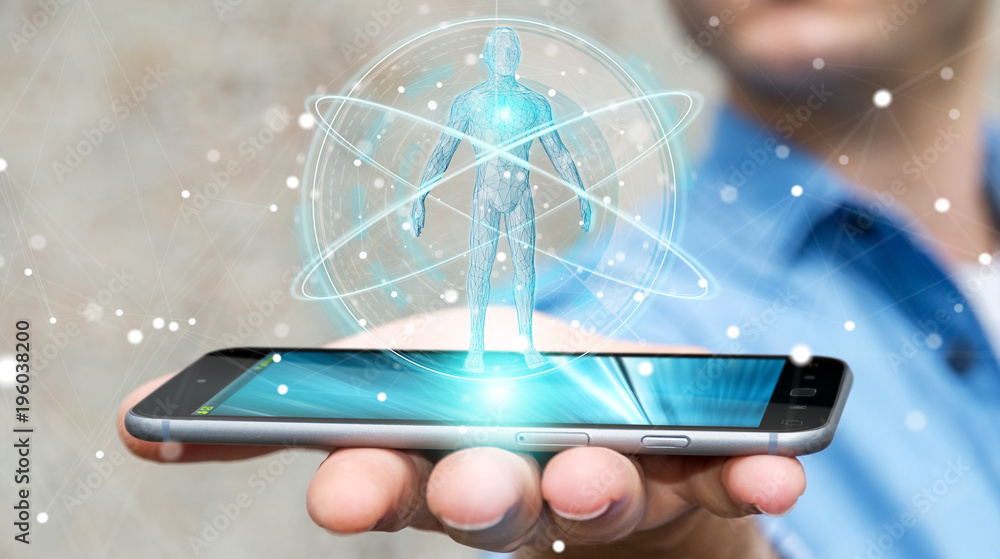 Fototapete businessman using digital x-ray human body scan interface 3d rendering