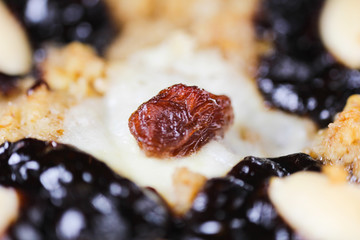Detail of raisin on home made yeast cake