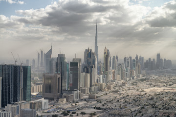 Fototapeta na wymiar Aerial city skyline from helicopter - Dubai, UAE