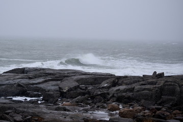 Fototapeta na wymiar Maine Waves During Snow Stoirm