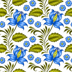 Floral seamless pattern in ukrainian national style. Vector Illustration