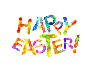 Happy Easter. Colorful triangular letters