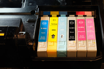 Third party computer printer ink cartridges in position.