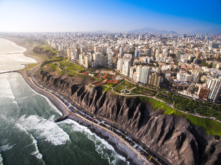 LIMA, PERU: Panoramic view of Lima from Miraflores. - obrazy, fototapety, plakaty