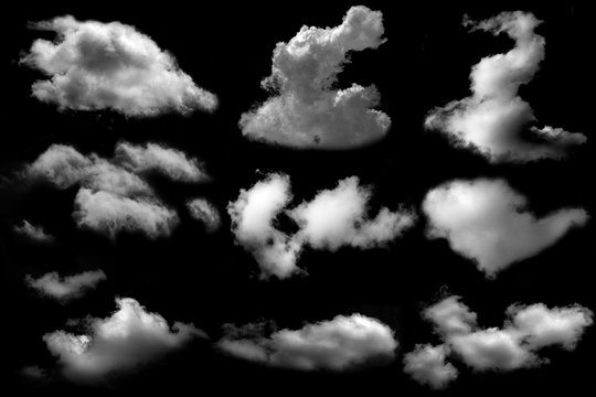 many cloud isolated on black background