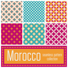 Set of 6 Morocco patterns background. Geometric seamless muslim ornament backdrop.