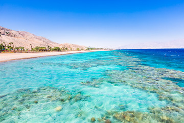 Fototapeta na wymiar Eilat, Israel. Beautiful sea, beachs and mountais.