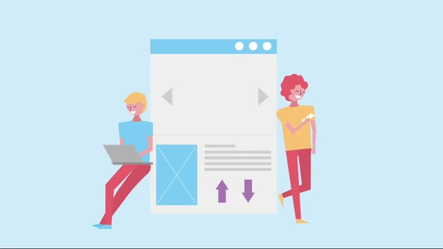 people with mobile phone laptop changing dollar at bitcoin animation