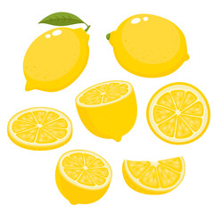 Bright vector set of colorful juicy lemons isolated on white. - obrazy, fototapety, plakaty