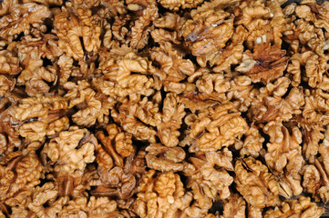 Nuts of walnuts close-up. View from above.