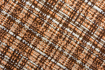 Brown fabric background, textile texture, woven pattern in retro design