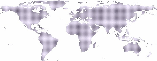 Fototapeta premium Violet circle shape world map on white background, vector illustration.