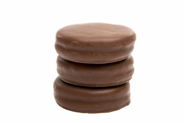 chocolate biscuit sandwich in chocolate glaze isolated