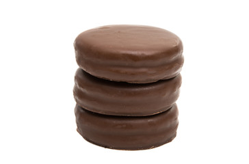 chocolate biscuit sandwich in chocolate glaze isolated