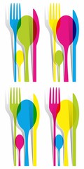 Creative Multicolored Cutlery Icons Set Background vector illustration