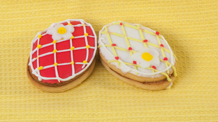 Easter gingerbread eggs. Close-up. Celebration
