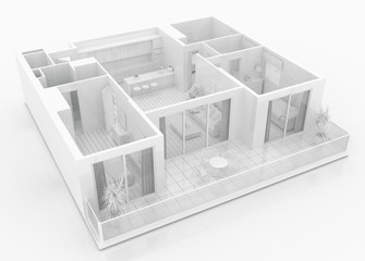 Mock up of furnished home apartment, paper model