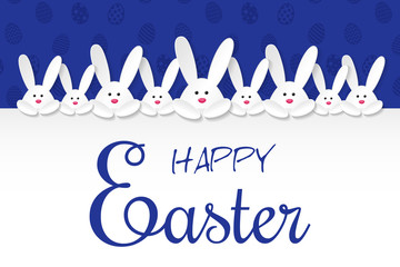 Easter bunny on background with eggs and wishes. Vector.