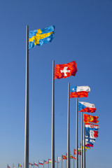 flags of the world on flagpoles