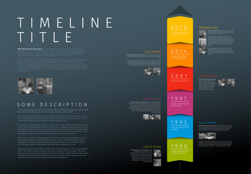Colorful Stacked Boxes Timeline Infographic Layout on Dark Background