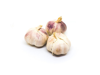 Asian garlics on white background.