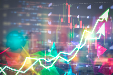 Stock market digital graph chart on LED display concept. A large display of daily stock market price and quotation. Indicator financial forex trade education background.