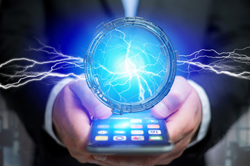 Thunder lighting bolt in a science fiction wheel interface - 3d rendering