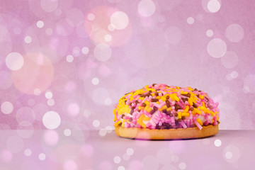 Delicious tasty homemade cakes with bokeh light background