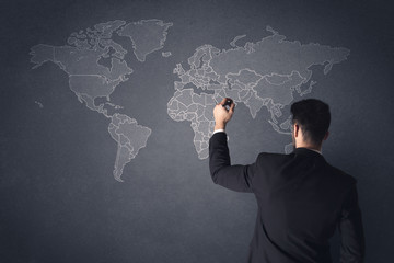 Businessman with world map