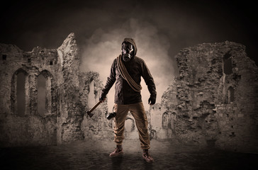 Ruined wallpaper with hazard man