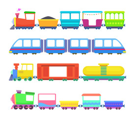 Set of different kids trains. Vector games for childrens