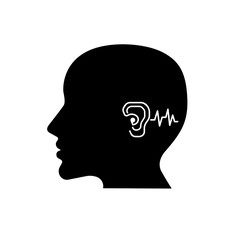 Hearing loss.Vector Icon image for hearing or listening loss.Anatomy, audiologist.logo concept. ENT logo template clinic.hearing aid